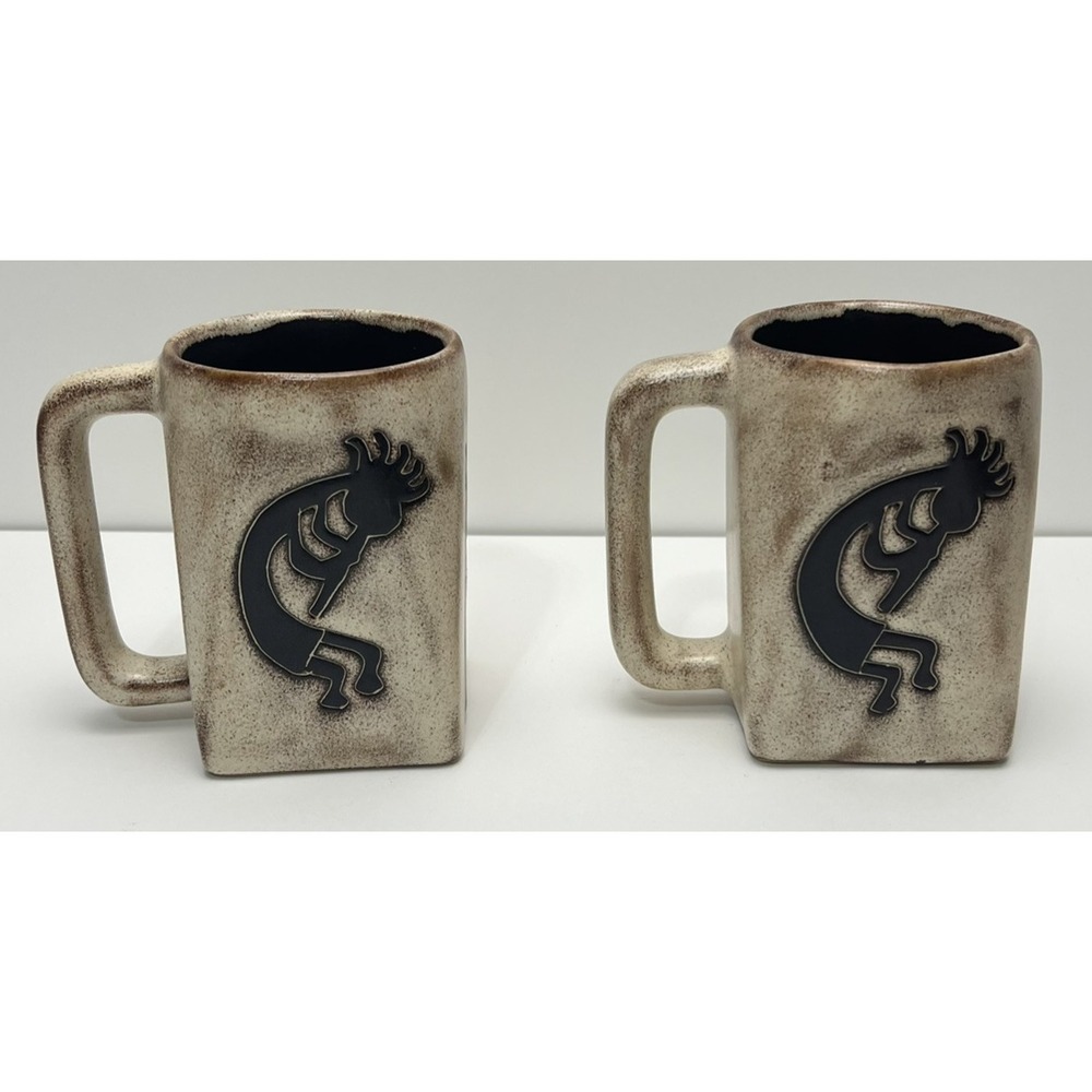 2x Mara Mexico Kokopelli Flute Player Stoneware Mugs Southwestern Pottery